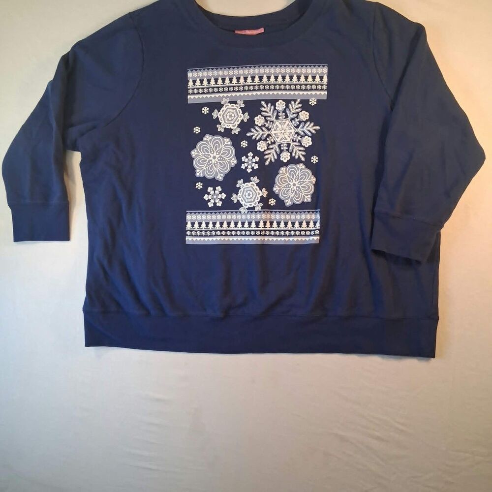 Woman Within Blue Snowflake Ugly Christmas Sweatshirt Womens 3X 30/32 Holiday